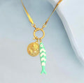 Gold Plated Turquoise Tide Fish Charm Necklace