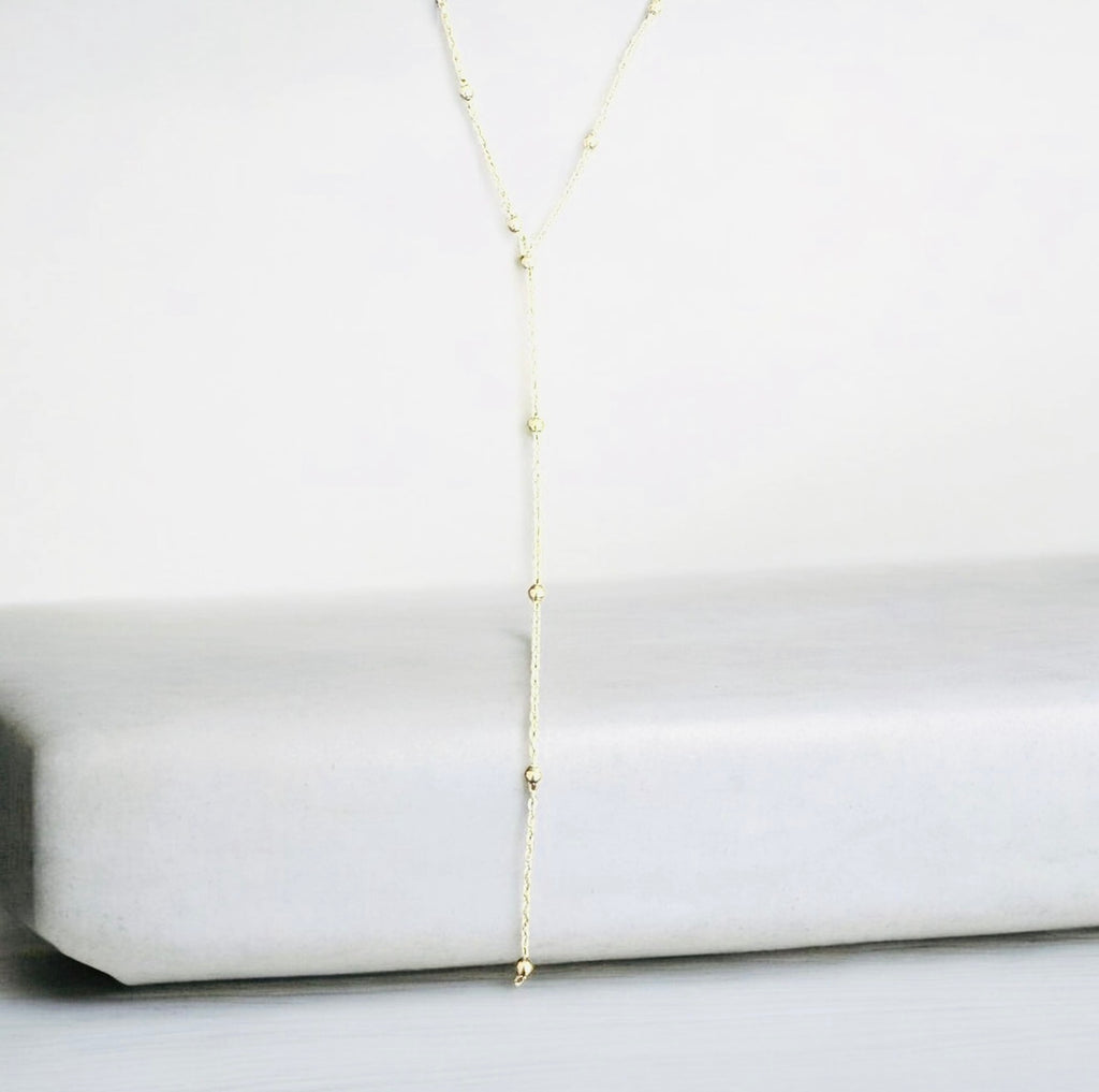 Silver Beaded Infinite Lariat Long Necklace