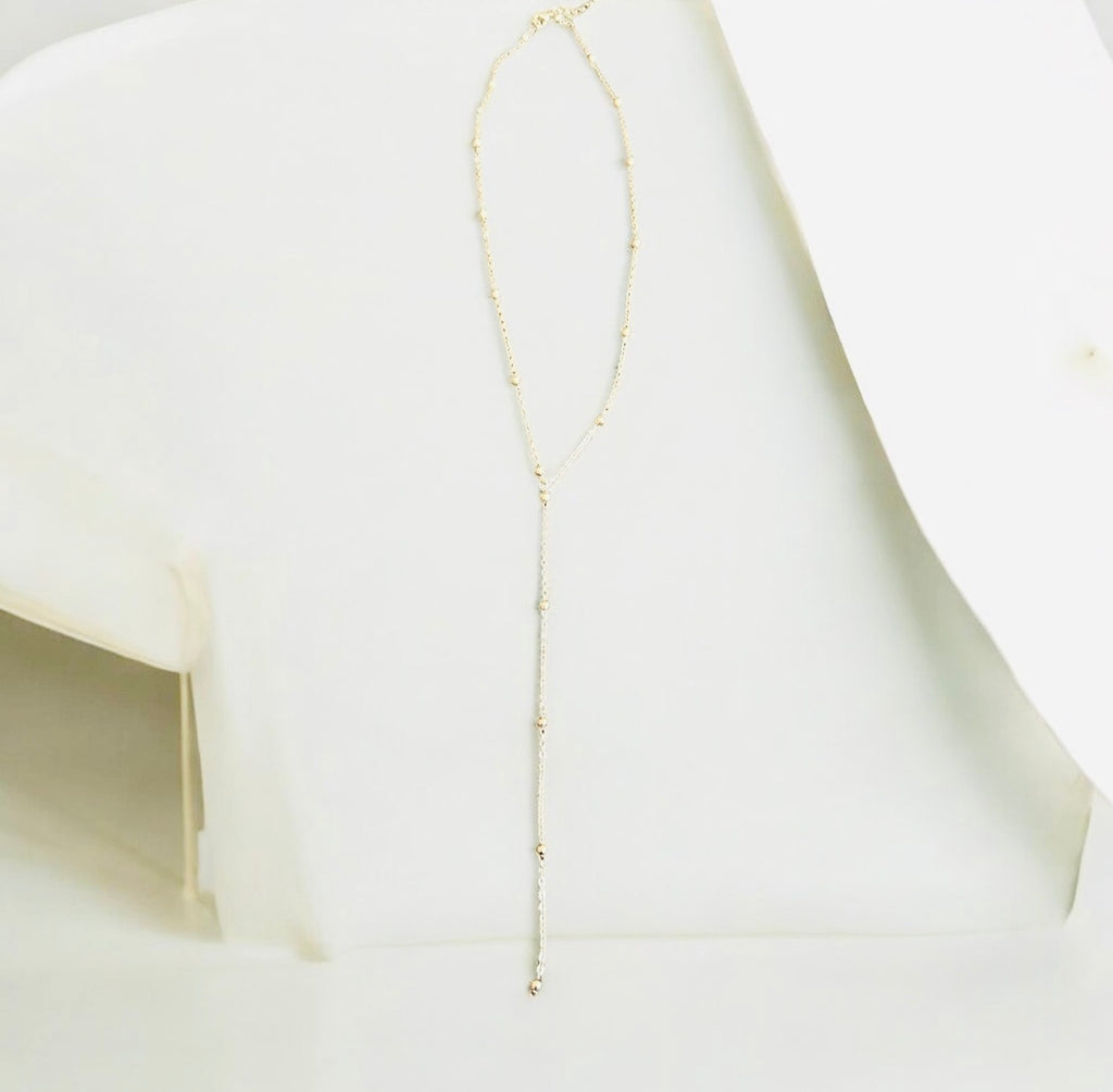Silver Beaded Infinite Lariat Long Necklace