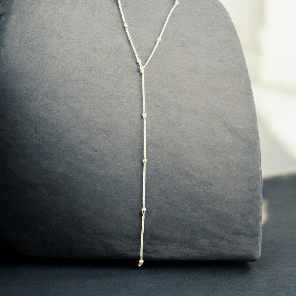 Silver Beaded Infinite Lariat Long Necklace