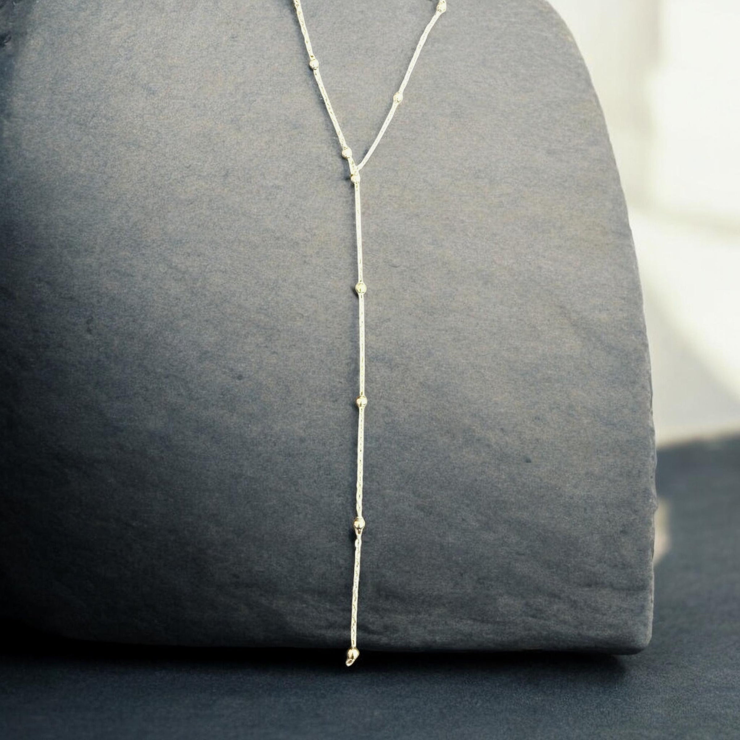 Silver Beaded Infinite Lariat Long Necklace